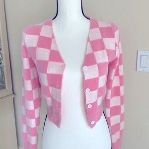 *NWOT* Trendy Pink Checkered Cardigan